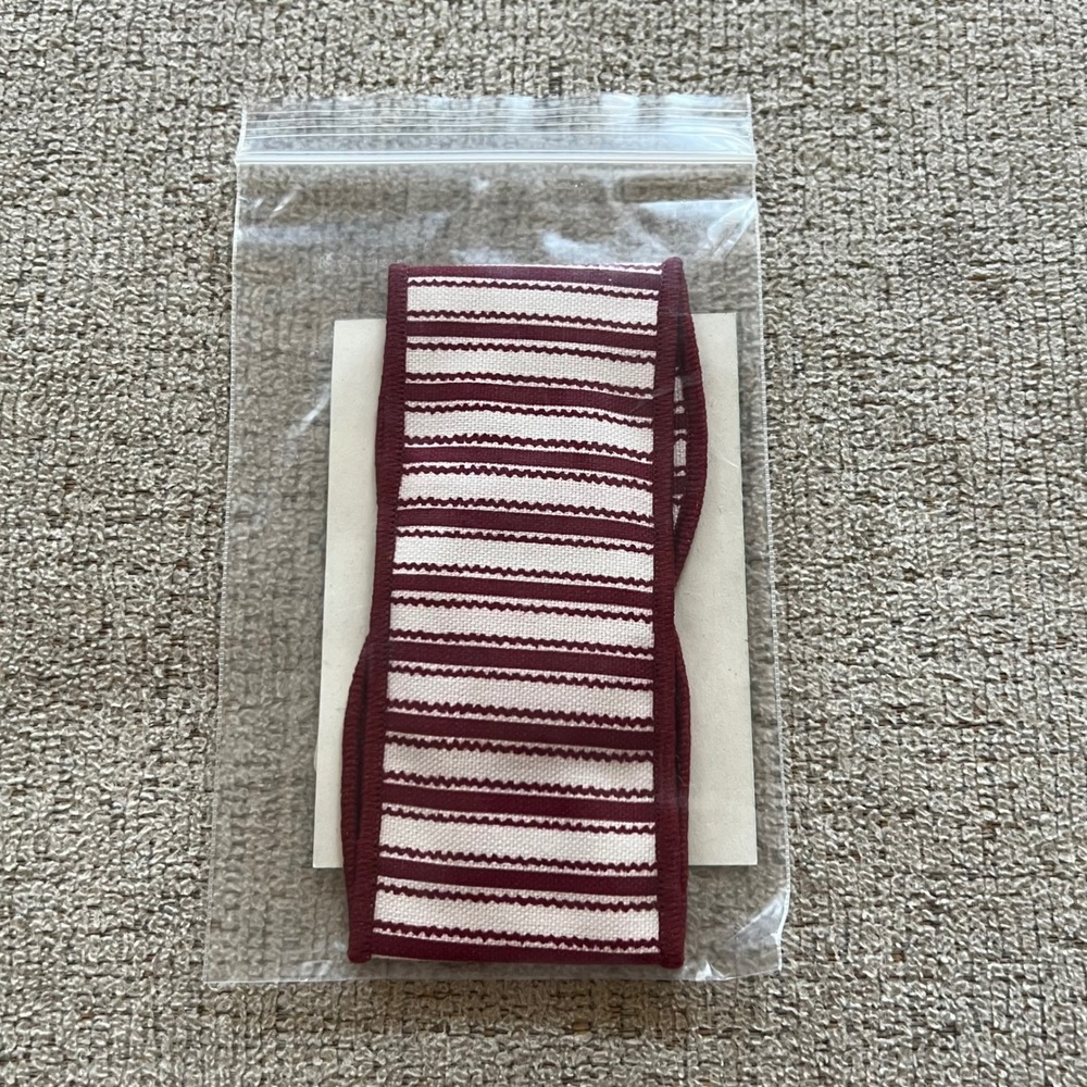 Longaberger Small Red Ticking Fabric Basket Handle Tie Striped Accessory 2368090